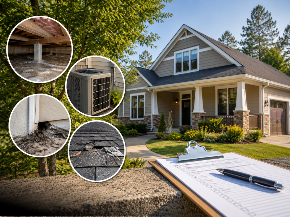 Home inspection checklist with crawl space HVAC siding and roof details.